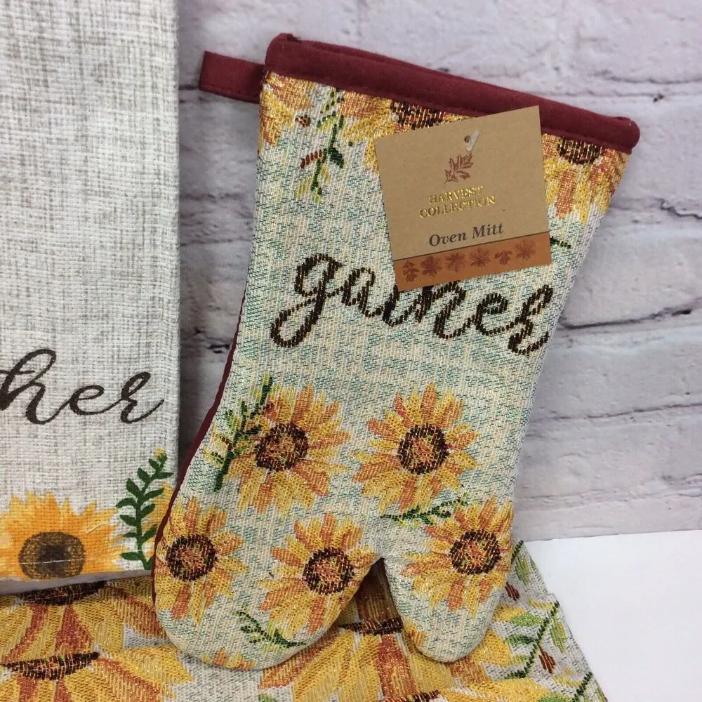 Sunflower 7Pc Kitchen Set (4)Tapestry Placemats/Dish Towel/Oven Mitt/Pot Holder